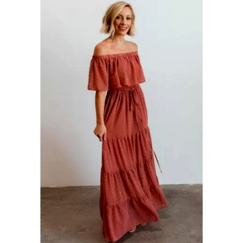 LAST ONE! Plus Size VIVIAN Off The Shoulder Burgundy Ruffle Dress - Picture 2 of 7